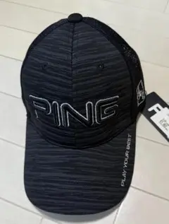 【PING】 ストライプキャップ 黒　タグ付き