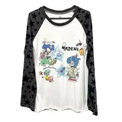 y2k 平成ギャル　白い長袖Tシャツ　人像柄パッチワーク　長袖カットソー　00s