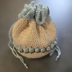 チューリップの巾着 ポーチ　かぎ針編み　コットン　編み物