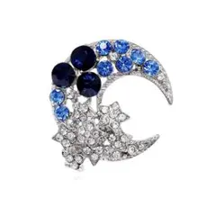 月　ブローチ　ブルー　ムーン　青色　プレゼント　星　ラインストーン　上品　高見え
