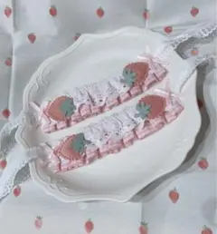 ぬい服　ヘッドドレス　いちご　ピンク　レース　白　ほわぬい　ぬい用　2点セット