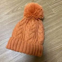 オレンジ ニット帽 ポンポン付き 42 cm