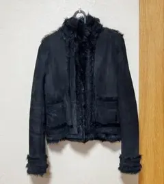 【羊革】ブラックムートンジャケット　ファーコート（イタリア製）