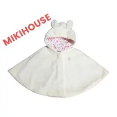 MIKIHOUSE ポンチョ　マイクロファーマント　白　うさぎ　花柄　ピンク