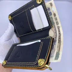 AQUAGODMAN 総手縫い・手染め 三折りミドルウォレット マチ＆小判かん