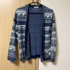 BAYFLOW ベイフロー　ネイビー 幾何学模様 カーディガン