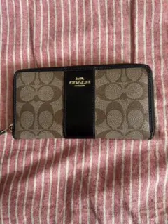 COACH ストライプ 長財布 ネイビー/グレー - メルカリ