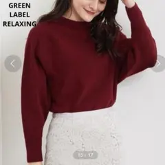 美品 グリーンレーベルリラクジング F ボルドー ハイネック ショート ニット