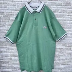 レトロポロシャツ　グリーン　ワンポイント刺繍　L 大きいサイズ　綿100%