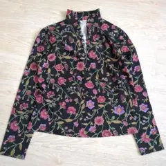 【美品】総柄　花柄 　ハイネック 　長袖カットソー　婦人服　母の日　レトロのサムネイル