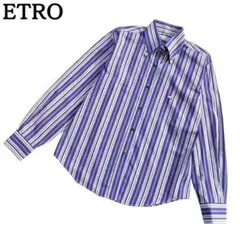 極美品★ETRO エトロ 長袖シャツ ストライプ ロゴ刺繍 ITA42 L相当のサムネイル