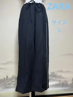ZARA黒 ワイドパンツ ウエストゴムと紐で調整