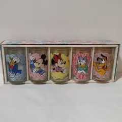 レトロ　ディズニーキャラクター　花柄　ガラスタンブラー　グラス　5個セット