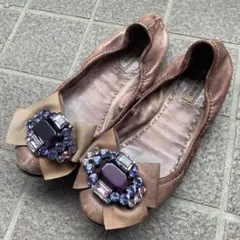 ミュウミュウ　miumiu フラットシューズ　ビジュー　35 22.5cm 靴