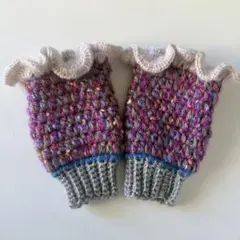 ハンドメイド　フリル付きカラフルハンドウォーマー　指なし手袋