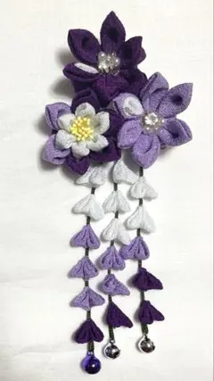 【限定値下げ実施中！】ちりめん髪飾り　バレッタ　パープル系　ハンドメイド