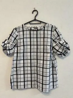 チェック柄パフスリーブブラウス Lサイズ