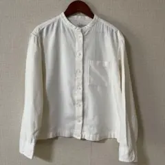 無印良品 両面起毛 バンドカラー フランネルシャツ 白 Sサイズ