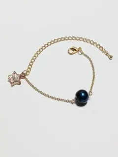 S 青い惑星と星のハンドメイドブレスレット