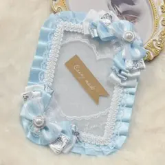 硬質ケース　デコ・B7 リボン・ゴシック　白×パールブルー(縦横タイプ)