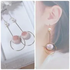【sale】ファブリックボールとフープのピアス（ピンク）
