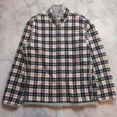 チェック柄グレーのリバーシブルフリースジャケット　カジュアル