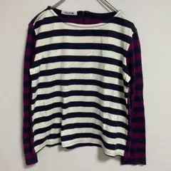 LACOSTE ラコステ　長袖ボーダーシャツ　ロゴ入り　白　紫色　サイズ40