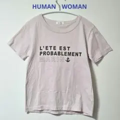 【美品】HUMAN WOMAN 半袖Tシャツ ロゴプリント ピンクのサムネイル