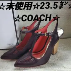 ☆未使用☆COACH☆23.5㌢☆サンダル☆ボルドー☆オレンジ☆ゴールド☆レザーのサムネイル