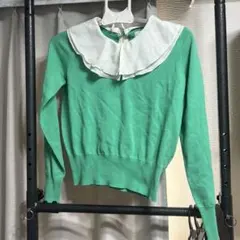 緑 ニット 襟付き 古着