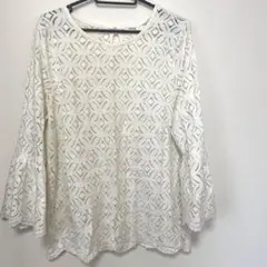 H&M ホワイト レース フレアスリーブ シャツ L