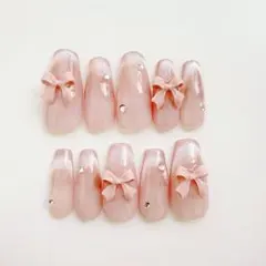 【即購入可】リボンマグネットネイル ♡ ネイルチップ ワンホン ガーリー スナ系