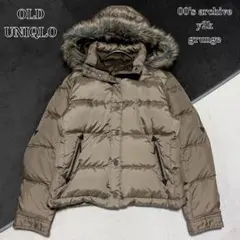 00s OLD UNIQLO 다운 재킷 짧은 길이 모피 Y2K 광택