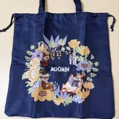 MOOMIN ムーミン 巾着トートバッグ ネイビー 花柄のサムネイル