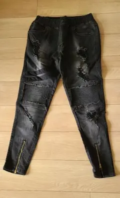 ダメージ加工スキニーデニムパンツ ブラック