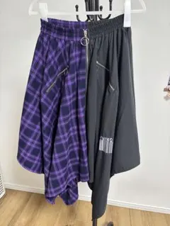 【美品】パープル チェック ツートーン ユニセックス スカート アシンメトリー