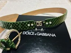 Dolce & Gabbana グリーンレザーベルト 80cm
