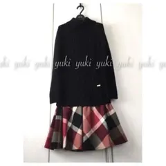 ブルーレーベルクレストブリッジ ニットドッキングワンピース 36 黒×赤チェック