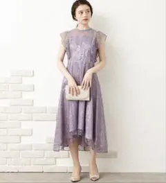 美品 Aimer お呼ばれドレス 結婚式 パープル ラベンダー レース パーティ
