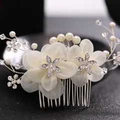 ウェディング ヘアアクセサリー パール＆フラワー コーム 結婚式 髪飾り 和装