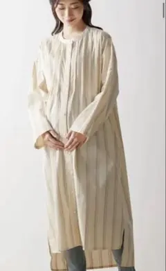 入院準備に！マタニティサイズバンドカラー長袖シャツワンピース