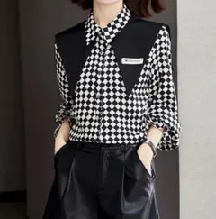 大人気❤️チェック柄オーバーサイズ　トップス　大きい襟が可愛い