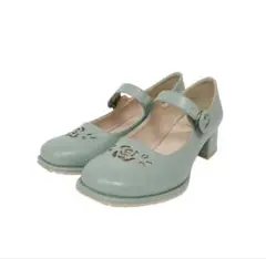 フィント ローズカットワークストラップパンプス （L/GREEN）