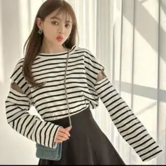 【GRL完売品】ボーダー柄ショルダースリットルーズトップス