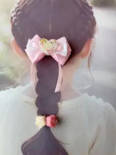 キッズ リボン ヘアゴム ヘアクリップ フラワー　ピンク