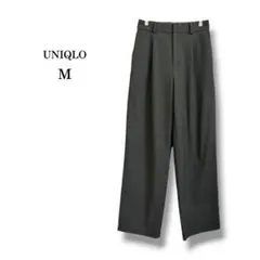 完売品【UNIQLO】タックワイドパンツ　スラックス　通勤　オフィス　グレー　M