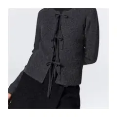 GU フロントリボンカーディガンQ ダークグレー S