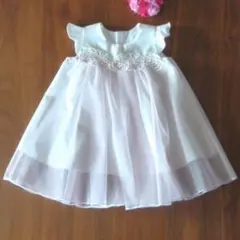 ベビードレス優しいピンクのふわふわオーガンジー★スワロフスキー高級感と上品さを