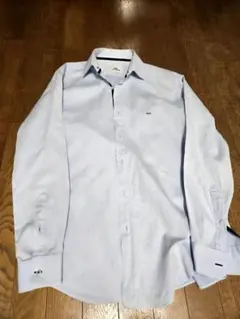 LACOSTE 水色 ストライプ 長袖シャツ Lサイズ