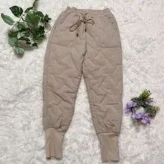 【美品】4karol リバーシブル中綿パンツ スワン柄×無地 ベージュ M